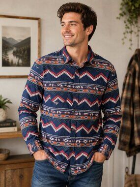 Stapleford flannel button-down shirt a vibrant bold multicolor Southwestern M